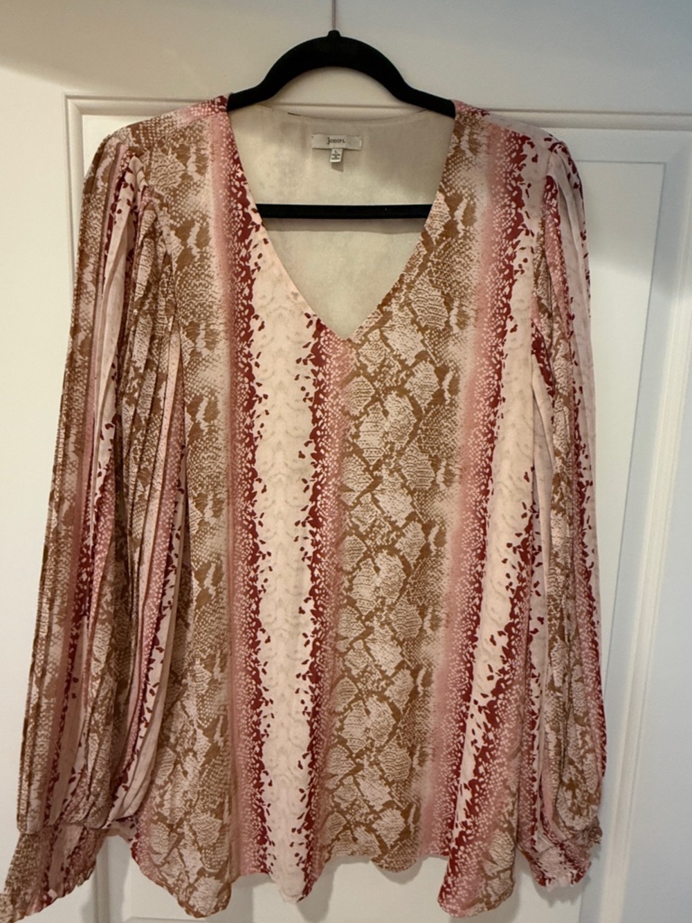 Joie Pink and Brown Snake-Print V-Neck Blouse